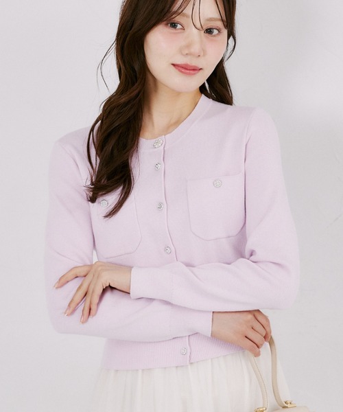 tocco closet（トッコ　クローゼット）の「ウール混パッチポケットカーディガン（カーディガン/ボレロ・レディース・ライトピンク/ブラック×ホワイト/ブラック・M）」の3枚目の写真