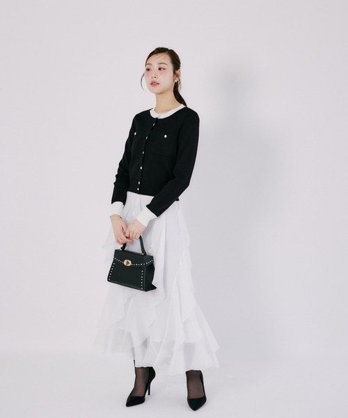 tocco closet（トッコ　クローゼット）の「ウール混パッチポケットカーディガン（カーディガン/ボレロ・レディース・ライトピンク/ブラック×ホワイト/ブラック・M）」の5枚目の写真