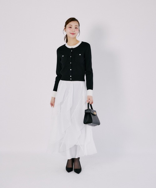 tocco closet（トッコ　クローゼット）の「ウール混パッチポケットカーディガン（カーディガン/ボレロ・レディース・ライトピンク/ブラック×ホワイト/ブラック・M）」の4枚目の写真