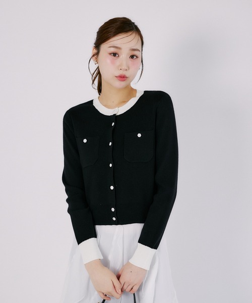 tocco closet（トッコ　クローゼット）の「ウール混パッチポケットカーディガン（カーディガン/ボレロ・レディース・ライトピンク/ブラック×ホワイト/ブラック・M）」の7枚目の写真