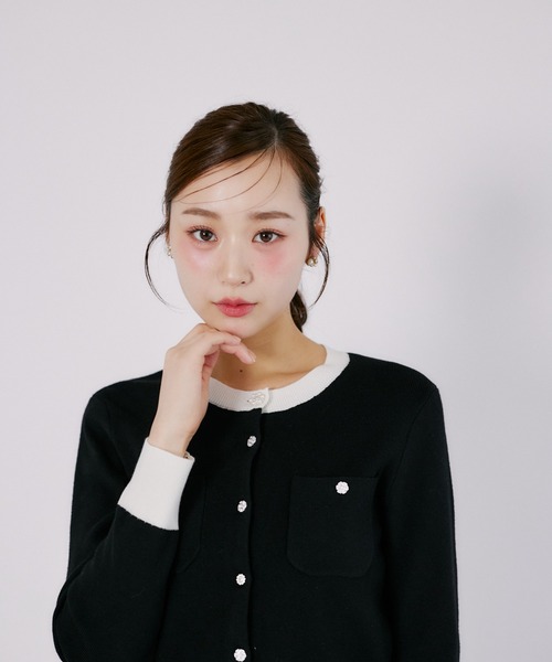 tocco closet（トッコ　クローゼット）の「ウール混パッチポケットカーディガン（カーディガン/ボレロ・レディース・ライトピンク/ブラック×ホワイト/ブラック・M）」の8枚目の写真