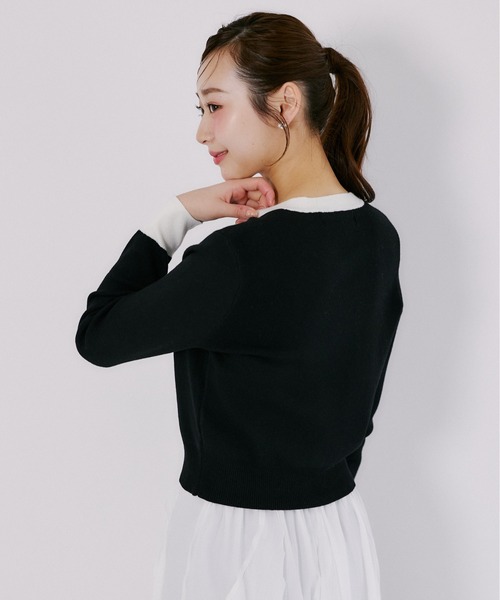 tocco closet（トッコ　クローゼット）の「ウール混パッチポケットカーディガン（カーディガン/ボレロ・レディース・ライトピンク/ブラック×ホワイト/ブラック・M）」の10枚目の写真