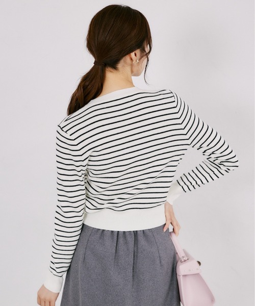 tocco closet（トッコ　クローゼット）の「ウール混パッチポケットカーディガン（カーディガン/ボレロ・レディース・ライトピンク/ブラック×ホワイト/ブラック・M）」の19枚目の写真