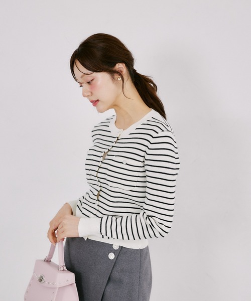 tocco closet（トッコ　クローゼット）の「ウール混パッチポケットカーディガン（カーディガン/ボレロ・レディース・ライトピンク/ブラック×ホワイト/ブラック・M）」の16枚目の写真