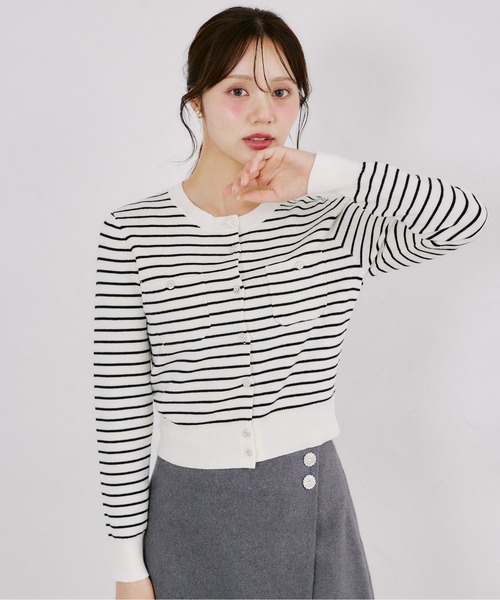 tocco closet（トッコ　クローゼット）の「ウール混パッチポケットカーディガン（カーディガン/ボレロ・レディース・ライトピンク/ブラック×ホワイト/ブラック・M）」の14枚目の写真
