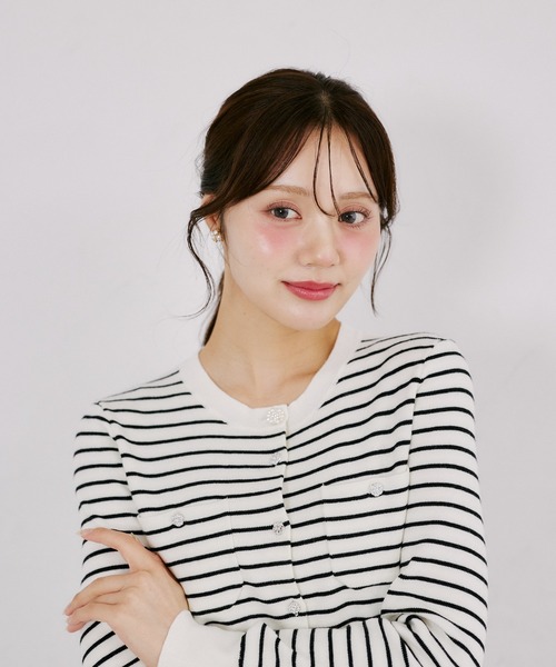 tocco closet（トッコ　クローゼット）の「ウール混パッチポケットカーディガン（カーディガン/ボレロ・レディース・ライトピンク/ブラック×ホワイト/ブラック・M）」の15枚目の写真