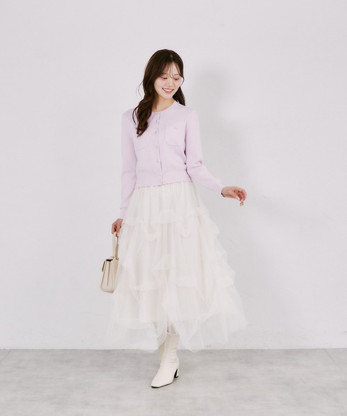 tocco closet（トッコ　クローゼット）の「ウール混パッチポケットカーディガン（カーディガン/ボレロ・レディース・ライトピンク/ブラック×ホワイト/ブラック・M）」の21枚目の写真