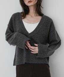 『洗濯可』ワイドスリーブVネックニット