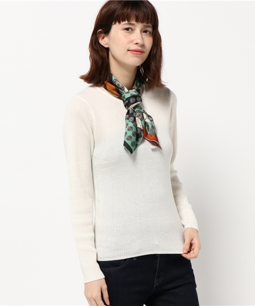 SEVENDAYS=SUNDAY（セブンデイズサンデイ）の「・スカーフ付リブニットプルオーバー（ニット/セーター・レディース・ネイビー/オフホワイト/グレー/キャメル・M/L）」の2枚目の写真