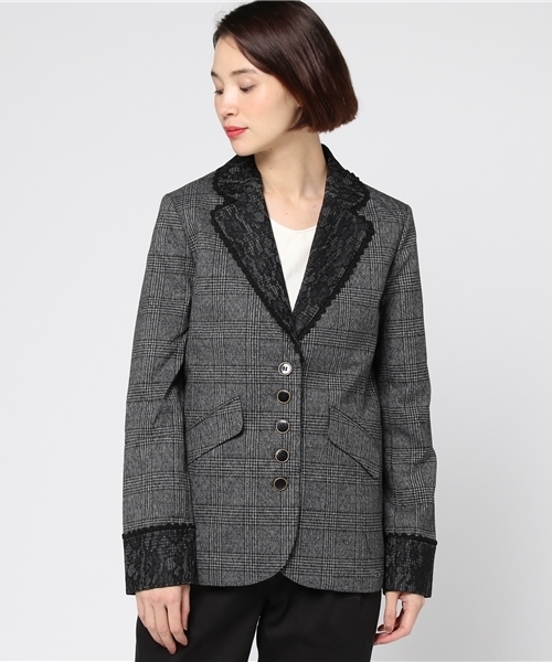 Unpeu Femme カシミヤ混チェック柄テーラードジャケット(新品