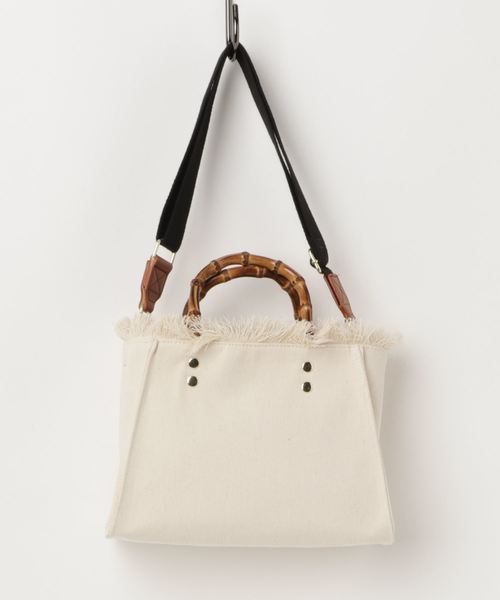 LBC（エルビーシー）の「キャンバスバンブートートバック            （トートバッグ・レディース・オフホワイト/ブラック/ダークブルー・FREE）」の2枚目の写真