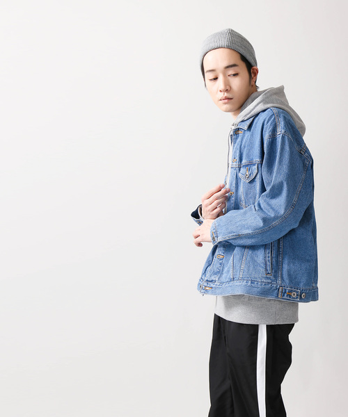 WEGO（ウィゴー）の「WEGO/ビッグシルエットデニムGジャン（デニムジャケット・メンズ・ダークインディゴブルー/ライトインディゴブルー・LARGE/MEDIUM）」の7枚目の写真