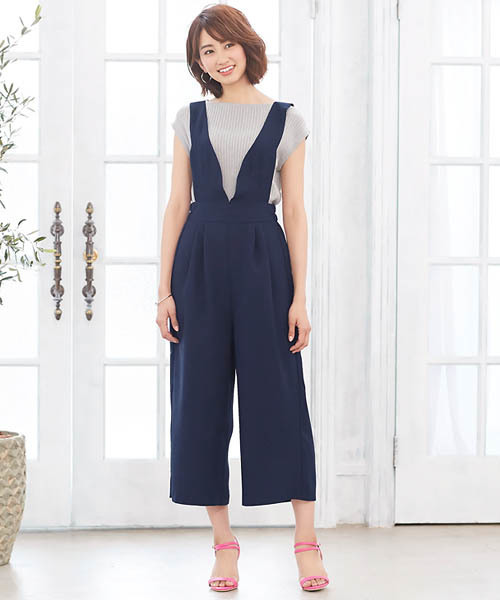 Pierrot（ピエロ）の「ワイドコンビネゾン（サロペット/オーバーオール・レディース・ブラック/イエロー系その他/ネイビー・M）」の3枚目の写真