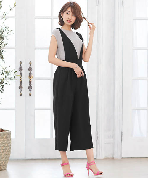 Pierrot（ピエロ）の「ワイドコンビネゾン（サロペット/オーバーオール・レディース・ブラック/イエロー系その他/ネイビー・M）」の2枚目の写真