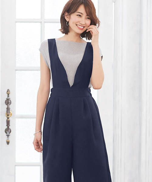 Pierrot（ピエロ）の「ワイドコンビネゾン（サロペット/オーバーオール・レディース・ブラック/イエロー系その他/ネイビー・M）」の12枚目の写真