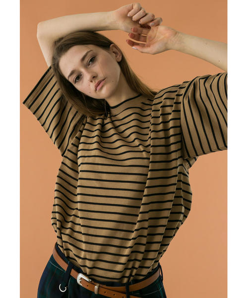 MONKEY TIME(モンキータイム)の「<monkey time> SIL/BORDER WIDE TEE/ワイドTシャツ(Tシャツ/カットソー・メンズ・ベージュ/ブラック・SMALL/MEDIUM/X-LARGE/LARGE)」の2枚目の写真