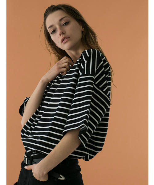 MONKEY TIME(モンキータイム)の「<monkey time> SIL/BORDER WIDE TEE/ワイドTシャツ(Tシャツ/カットソー・メンズ・ベージュ/ブラック・SMALL/MEDIUM/X-LARGE/LARGE)」の11枚目の写真
