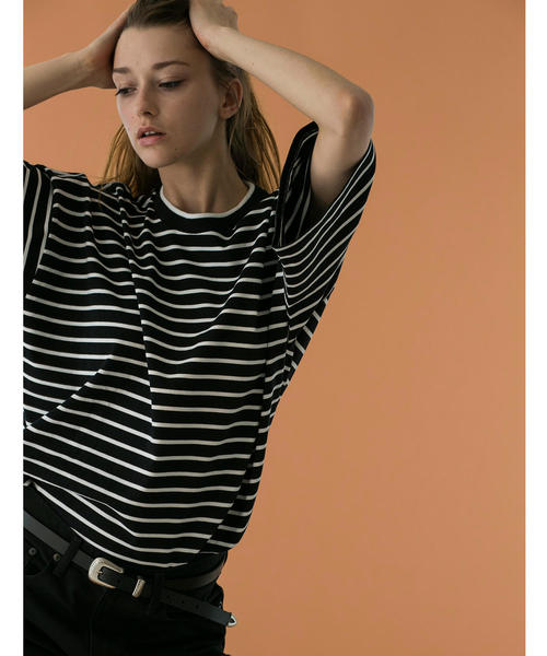 MONKEY TIME(モンキータイム)の「<monkey time> SIL/BORDER WIDE TEE/ワイドTシャツ(Tシャツ/カットソー・メンズ・ベージュ/ブラック・SMALL/MEDIUM/X-LARGE/LARGE)」の10枚目の写真