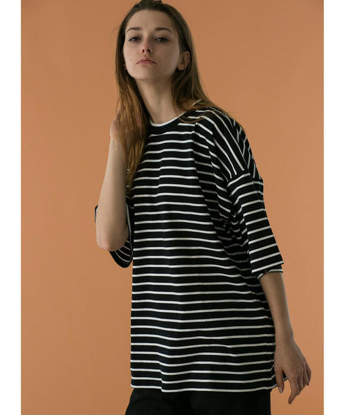 MONKEY TIME(モンキータイム)の「<monkey time> SIL/BORDER WIDE TEE/ワイドTシャツ(Tシャツ/カットソー・メンズ・ベージュ/ブラック・SMALL/MEDIUM/X-LARGE/LARGE)」の6枚目の写真