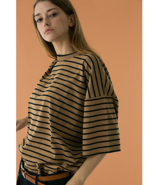 MONKEY TIME(モンキータイム)の「<monkey time> SIL/BORDER WIDE TEE/ワイドTシャツ(Tシャツ/カットソー・メンズ・ベージュ/ブラック・SMALL/MEDIUM/X-LARGE/LARGE)」の5枚目の写真