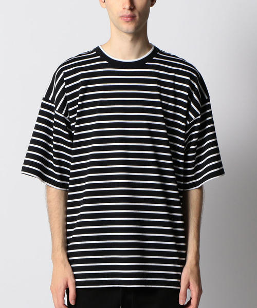 MONKEY TIME(モンキータイム)の「<monkey time> SIL/BORDER WIDE TEE/ワイドTシャツ(Tシャツ/カットソー・メンズ・ベージュ/ブラック・SMALL/MEDIUM/X-LARGE/LARGE)」の3枚目の写真