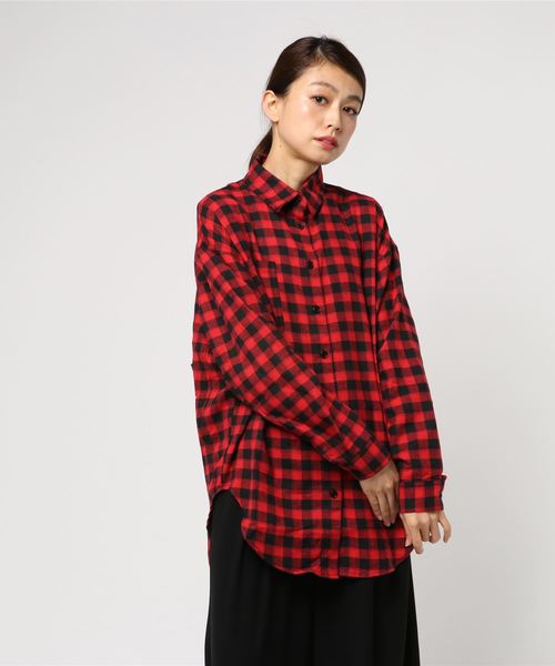 VENCEEXCHANGE（ヴァンスエクスチェンジ）の「バックロゴチェックシャツ（シャツ/ブラウス・レディース・ブラック/レッド/グリーン・M）」の10枚目の写真