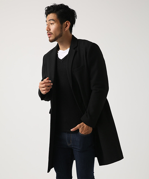 AZUL by moussy（アズールバイマウジー）の「スタンダードシングルチェスターコート（チェスターコート・メンズ・キャメル/ブラック・MEDIUM/LARGE/SMALL/X-LARGE/X-SMALL）」の2枚目の写真