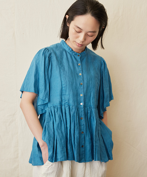 IKKUNA（イクナ）の「ruffled blouse／ラッフルドブラウス（シャツ/ブラウス・レディース・ホワイト/チャコールグレー/キナリ/ターコイズブルー・1）」の7枚目の写真