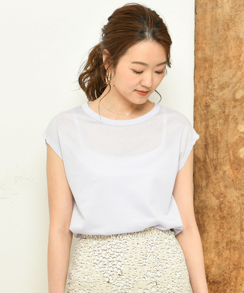 DouDou（ドゥドゥ）の「フレンチT（Tシャツ/カットソー・レディース・ブラック/オフホワイト/カーキ/バイオレット/ライトベージュ/グレイッシュベージュ/ブラウン/ミント/グレー・SMALL/MEDIUM）」の9枚目の写真