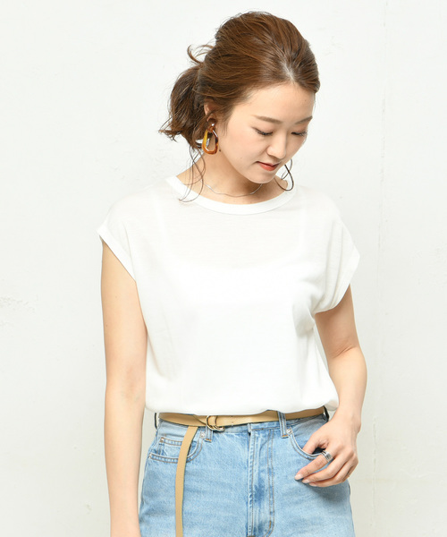 DouDou（ドゥドゥ）の「フレンチT（Tシャツ/カットソー・レディース・ブラック/オフホワイト/カーキ/バイオレット/ライトベージュ/グレイッシュベージュ/ブラウン/ミント/グレー・SMALL/MEDIUM）」の2枚目の写真