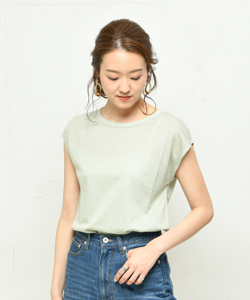 DouDou（ドゥドゥ）の「フレンチT（Tシャツ/カットソー・レディース・ブラック/オフホワイト/カーキ/バイオレット/ライトベージュ/グレイッシュベージュ/ブラウン/ミント/グレー・SMALL/MEDIUM）」の8枚目の写真