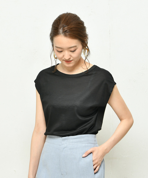 DouDou（ドゥドゥ）の「フレンチT（Tシャツ/カットソー・レディース・ブラック/オフホワイト/カーキ/バイオレット/ライトベージュ/グレイッシュベージュ/ブラウン/ミント/グレー・SMALL/MEDIUM）」の3枚目の写真