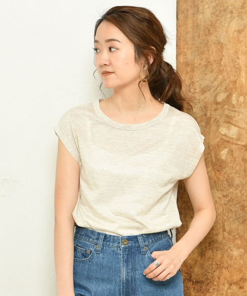 DouDou（ドゥドゥ）の「フレンチT（Tシャツ/カットソー・レディース・ブラック/オフホワイト/カーキ/バイオレット/ライトベージュ/グレイッシュベージュ/ブラウン/ミント/グレー・SMALL/MEDIUM）」の18枚目の写真