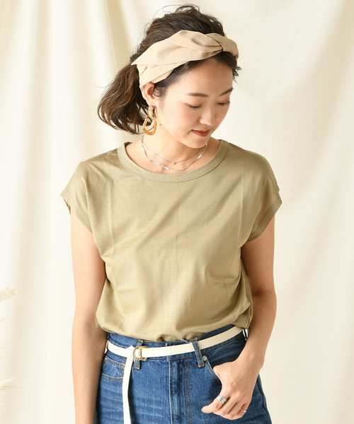 DouDou（ドゥドゥ）の「フレンチT（Tシャツ/カットソー・レディース・ブラック/オフホワイト/カーキ/バイオレット/ライトベージュ/グレイッシュベージュ/ブラウン/ミント/グレー・SMALL/MEDIUM）」の15枚目の写真