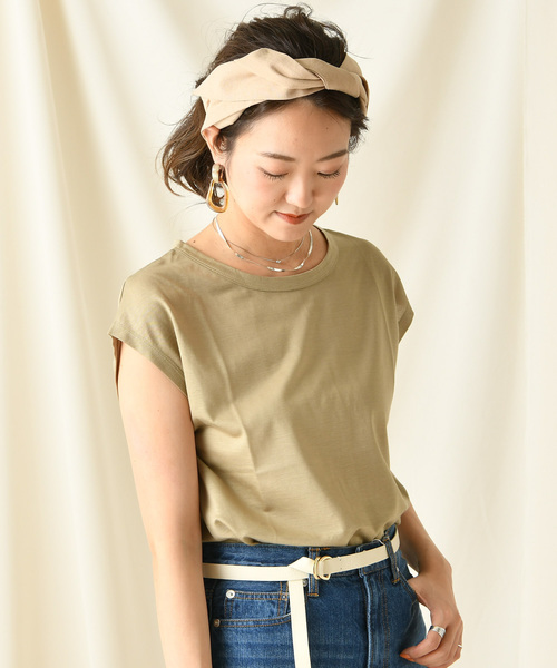 DouDou（ドゥドゥ）の「フレンチT（Tシャツ/カットソー・レディース・ブラック/オフホワイト/カーキ/バイオレット/ライトベージュ/グレイッシュベージュ/ブラウン/ミント/グレー・SMALL/MEDIUM）」の21枚目の写真