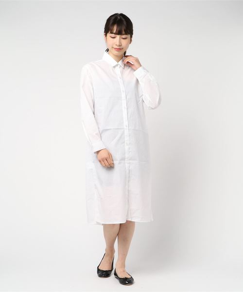 MEW'S REFINED CLOTHES(ミューズリファインドクローズ)の「CVC ロングシャツワンピース(シャツワンピース)」|ホワイト