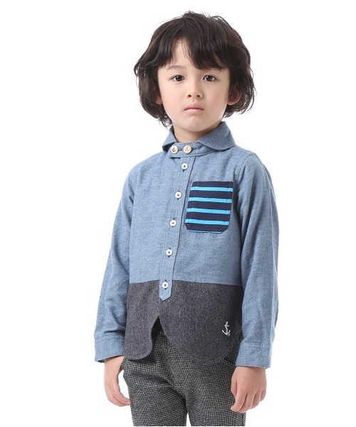 Tappet（タペット）の「[90-100]切替マリンカラーシャツ（シャツ/ブラウス・キッズ・オフホワイト/ブルー・90cm/100cm）」の4枚目の写真