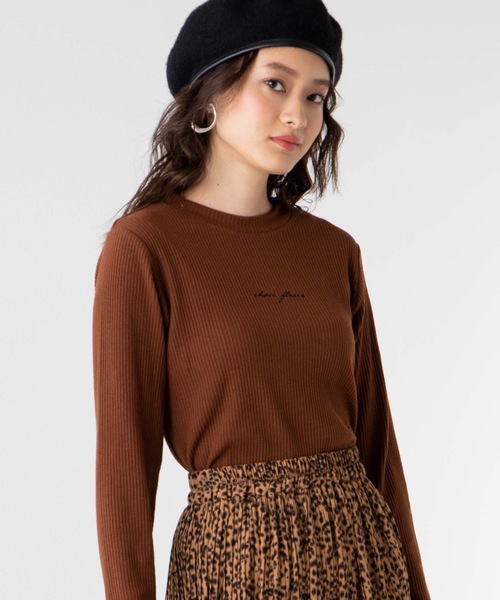 WEGO（ウィゴー）の「WEGO/ロゴ刺繍リブTシャツ（Tシャツ/カットソー・レディース・ホワイト/ブラック/ブラウン/ワイン・FREE）」の3枚目の写真