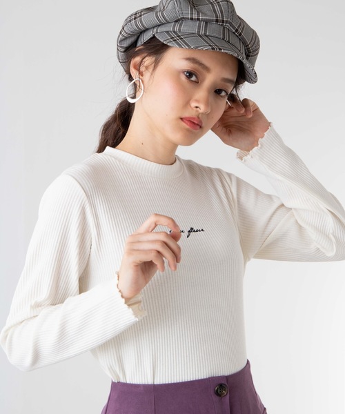 WEGO（ウィゴー）の「WEGO/ロゴ刺繍リブTシャツ（Tシャツ/カットソー・レディース・ホワイト/ブラック/ブラウン/ワイン・FREE）」の2枚目の写真