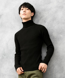 リブ編み タートルネック ニットセーター