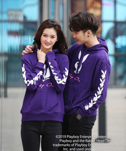 Playboy ライン切替 パーカー パーカー 長袖パーカー Playboy プレイボーイ のファッション トップス ワンポイントロゴ刺繍