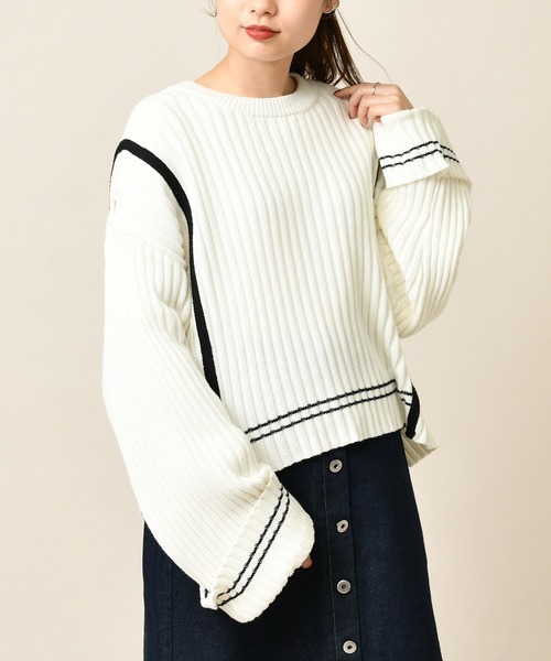 mline（エムライン）の「[mline]ラインリブニット（ニット/セーター・レディース・ベージュ/オフホワイト・FREE）」の2枚目の写真