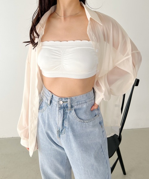 CLEA（クレア）の「カップ付 ストラップレスフリルブラトップ（チューブトップ・レディース・ホワイト/ブラック/ベージュ/チャコールグレー/グレイッシュベージュ/カーキ・FREE）」の20枚目の写真