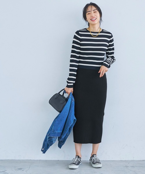 coca（coca）（コカ）の「【WEB限定セール】＼新色登場／コーデも動きも自由自在！リブニットIラインスカート（スカート・レディース・グレー系その他/ブラック/ベージュ/イエロー/グレー/グリーン/レッド/カーキ/ライトベージュ/パープル/マスタード/チャコールグレー/ブラウン/アイボリー・ONE SIZE）」の20枚目の写真