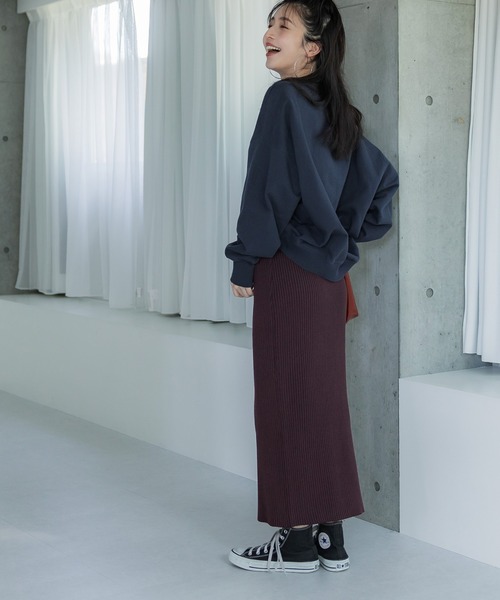 coca（coca）（コカ）の「【WEB限定セール】＼新色登場／コーデも動きも自由自在！リブニットIラインスカート（スカート・レディース・グレー系その他/ブラック/ベージュ/イエロー/グレー/グリーン/レッド/カーキ/ライトベージュ/パープル/マスタード/チャコールグレー/ブラウン/アイボリー・ONE SIZE）」の21枚目の写真