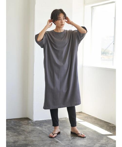 AMERICAN HOLIC（アメリカンホリック）の「ドロップショルダー5分袖カットマキシワンピース　＊〇（ワンピース・レディース・チャコールグレー/ネイビー/ブラウン/カーキ/グレイッシュベージュ・FREE）」の11枚目の写真