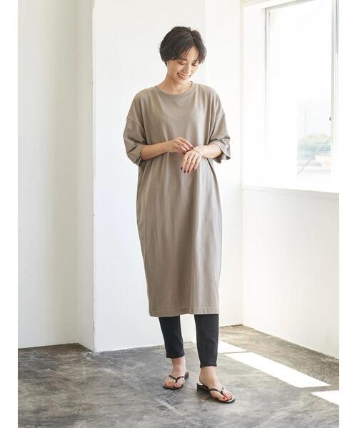 AMERICAN HOLIC（アメリカンホリック）の「ドロップショルダー5分袖カットマキシワンピース　＊〇（ワンピース・レディース・チャコールグレー/ネイビー/ブラウン/カーキ/グレイッシュベージュ・FREE）」の18枚目の写真