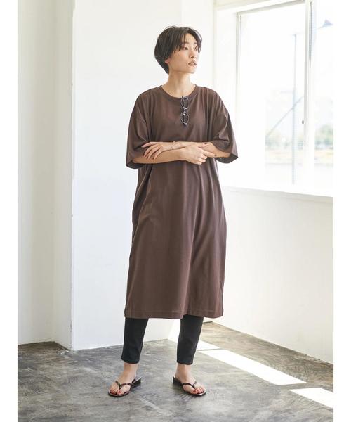 AMERICAN HOLIC（アメリカンホリック）の「ドロップショルダー5分袖カットマキシワンピース　＊〇（ワンピース・レディース・チャコールグレー/ネイビー/ブラウン/カーキ/グレイッシュベージュ・FREE）」の3枚目の写真