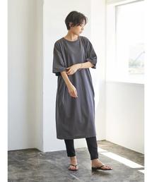 AMERICAN HOLIC | ドロップショルダー5分袖カットマキシワンピース　＊(ワンピース)