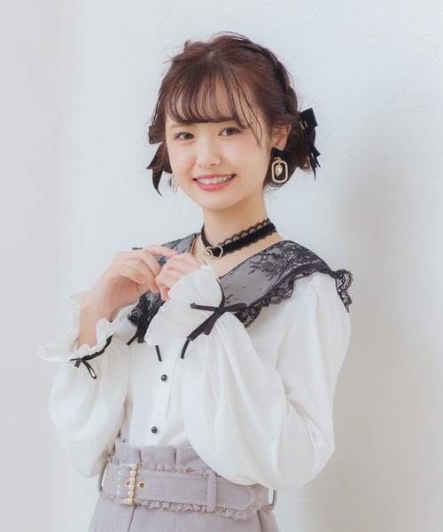 ROJITA(ロジータ)の「リボン付き配色レース衿長袖BL(シャツ/ブラウス・レディース・ホワイト/ブラック/ピンク・FREE)」の13枚目の写真